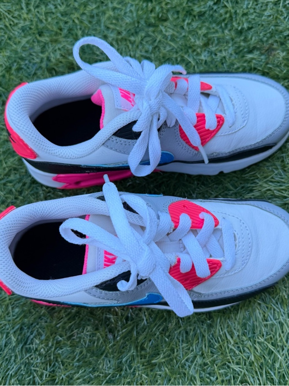 Nike Kids AirMax White Sneakers with Blue and Hot Pink Accents - Picture 2 of 8